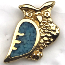 Owl Pin Gold Tone Small Brooch Crushed Turquoise Vintage - $12.00