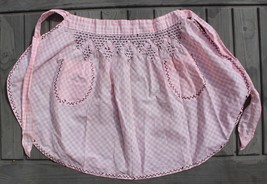 Vintage Half Apron With Pink Gingham Black Cross Stitch Rick Rack Dress Apron - £11.98 GBP