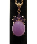  Jade &amp; Amethyst in 14K Gold Necklace Vintage - £188.72 GBP