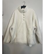 Athleta Womens Cozy Sherpa Sweatshirt Sz 2X White1/4 Snap Quilted Comfor... - $42.49