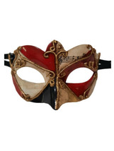 Red Gold Small Venetian Masquerade Mardi Gras Mask Elastic Strap - £10.84 GBP