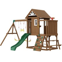 VEVOR Wooden Swing Set 9 IN 1 Outdoor Playground Sets 6 FT Slide Upper Fort - $1,931.98