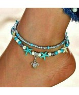 Bohemian Anklet, Turtle Anklet, Beaded Ankle Bracelet, Turtle Charm, Sta... - £13.45 GBP