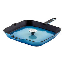 MegaChef 11&quot; Square Enamel Cast Iron Grill Pan w Matching Grill Press in... - £58.31 GBP