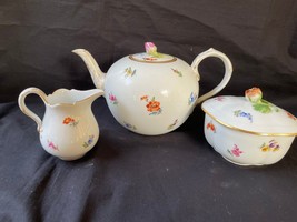 Meissen Porcelain Teapot with flower design + milk and  Sugar . Marked B... - £510.70 GBP