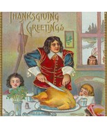 Man Carving a Turkey for Thanksgiving Dinner Antique Thanksgiving Postcard - $6.00