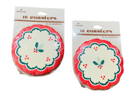 Vtg Paper Christmas Coasters Hallmark Poinsettia 12 NOS Plastic Wrap Torn - $14.90