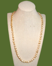 Vtg Champagne Faux Pearl Teardrop Beaded Necklace 28&quot; Single Strand Shin... - £21.11 GBP