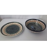 Polish Poland Pottery Unikat style Artystyczna 11&quot; Serving Bowl &amp; 12&quot; Ch... - £98.29 GBP