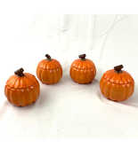 Set of 4 Pumpkin Bowls with Lids Ceramic NEW Casserole Dish Lidded Hallo... - $26.99