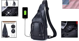 Multi-Pocket Leather Sling Bag with USB Charging - Ideal for Daily Use &amp;... - $48.00