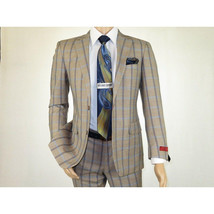 Mens Suit by RENOIR English Plaid Window Pane European Business 291-5 Beige blue image 4