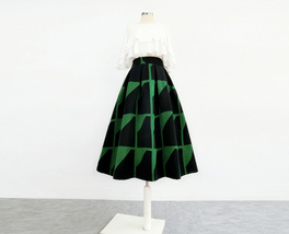 Winter GREEN BLACK Midi Skirt Women Plus Size Pleated Woolen Holiday Skirt image 2