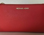 NWB Michael Kors Jet Set Travel Double-Zip Wristlet Flame Red Leather Du... - £65.66 GBP