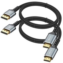 4K Displayport To Hdmi Cable 6Ft 2-Pack, Display Port Dp To Hdmi Cord 6 Feet 384 - £21.65 GBP