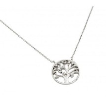 925 Sterling Silver Rhodium Plated Clear CZ Round Tree Necklace 16-18 in - £18.21 GBP