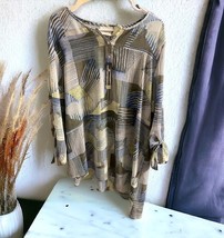 CHICO&#39;S Blouse Womens Size 3 Striped Roll Tab Sleeve Top Angle Hem Sheer... - $19.79