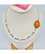 Vintage Celluloid Flower &amp; Faux Pearl 925 Sterling Silver Choker Necklace - £23.06 GBP