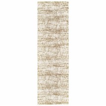 2' X 8' Ivory And Gray Abstract Strokes Runner Rug - $2,824.84 MXN