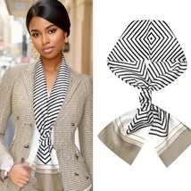 Elegant Printed Silky Scarf Thin and Stylish Professional Style Grey and... - $27.44