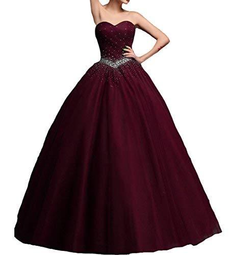 Kivary Beaded Tulle Long Ball Gown Formal Prom Quinceanera Dresses Burgundy US 6