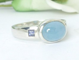 Sterling Azure Jadeite and Iolite Ring Size 7 - £47.10 GBP