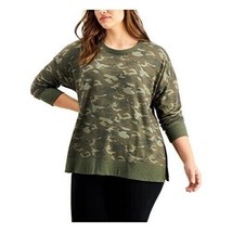 Ideology Womens Sweatshirt Top Camouflage Stretch Long Sleeve Green L - £14.32 GBP