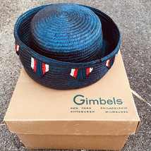 Yolie Blue Woven Straw Hat in Gimbels Box Red/White/Blue Made USA Vintage July 4 - £22.83 GBP