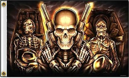 Deluxe Duel Pistols Guns Skeletons Wall Hanging #539 Biker 3x5 Flags Coffin New - £9.85 GBP