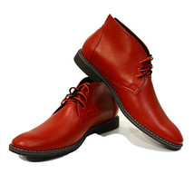 Men&#39;s Red Color Chukka Ankle High Genuine Leather Lace Up Handmade Boots US 7-16 - £125.71 GBP