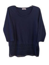 Fresh Produce Shirt Size Small Blue Knit Crochet Bottom Scoop Neck Womens - £8.47 GBP