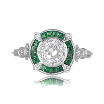 Art Deco Green Emera1d 1.42ct Moissanite Diamond 925 Silver Women Wedding Ring - £66.23 GBP