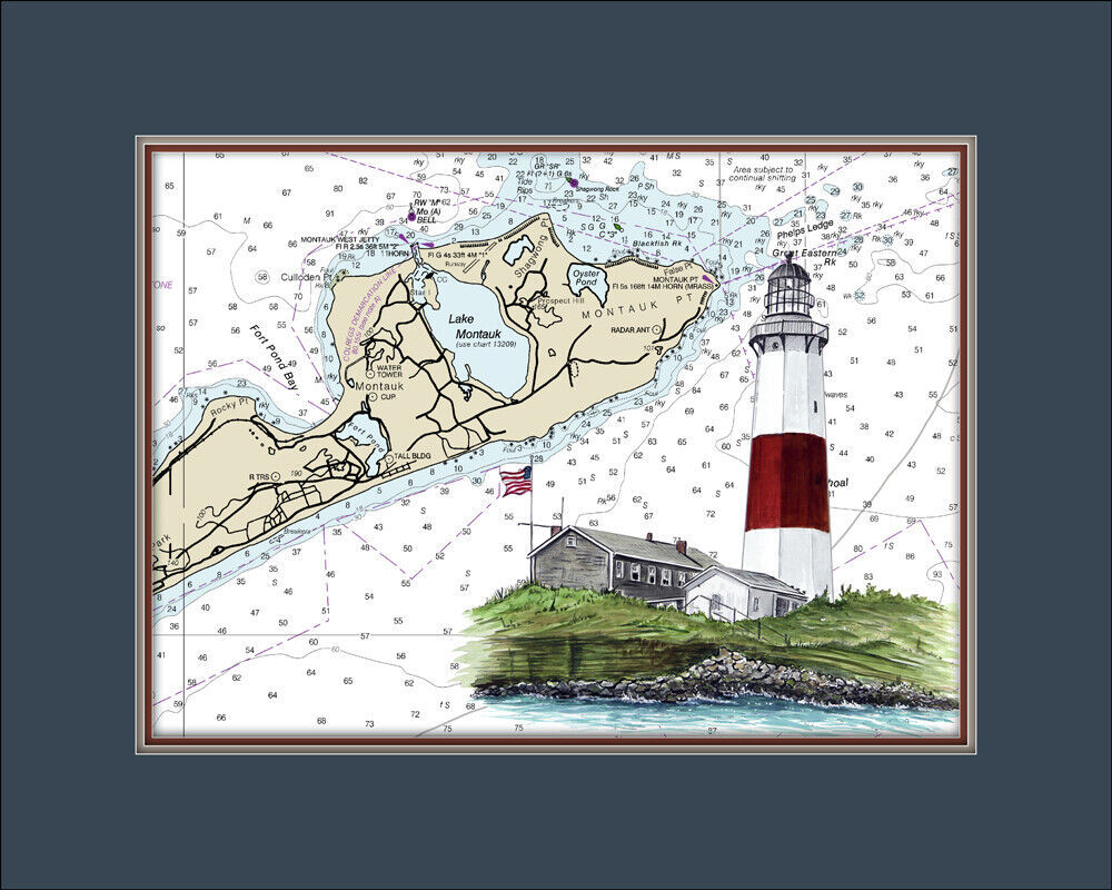 Primary image for Montauk Point Lighthouse and Nautical Chart High Quality Canvas Print