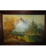 Beautiful Vintage Original Oil Painting Mountain Forrest Signed &amp; Framed... - $316.79
