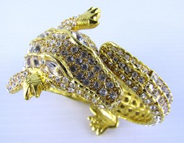 Kenneth Jay Lane, Large Alligator Bracelet, Gold Tone and Crystal Rhinestone - $696.96