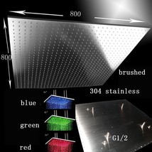 31&quot; LED Multicolor Ceiling Mount Showerhead, Brushed Stainless Steel - Square - £621.04 GBP