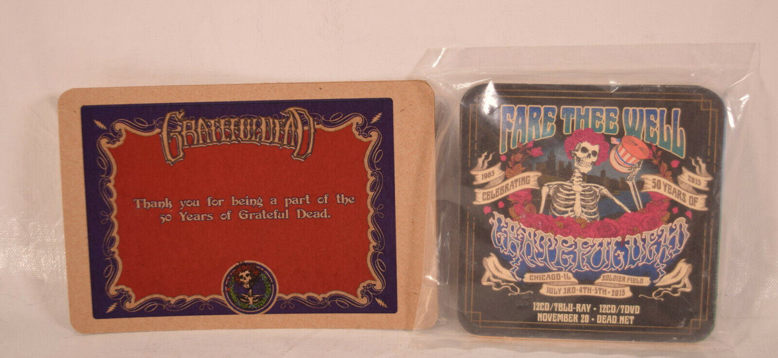 Primary image for Sealed New Unopened Grateful Dead Fare Thee Well Set of 5 Drink Coaster Promo