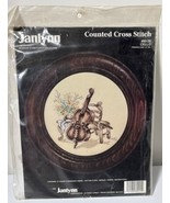 Vtg Janlynn Counted Cross Stitch Kit #80-25 Cello 8&quot; Round Music Room Decor - $8.71