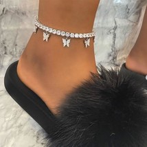 Fashion Butterfly anklet Rhinestone Tennis Chain Foot Chain Jewelry for ... - $6.98