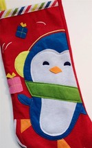 Christmas Stocking Penguin Presents Felt  Stripe Trim Gifts Holiday X Ma... - $11.64