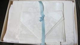 &quot;&quot;IVORY - DAMASK  - VINTAGE TABLECLOTH WITH 8 NAPKINS&quot;&quot; - NEW IN BOX - $12.89