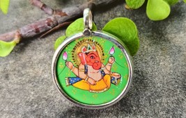 Handmade Hand Painted 925 Sterling Silver Miniature Ganesha Pendant 23X30mm #15 - $32.45