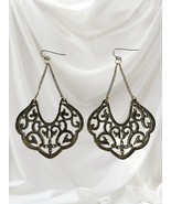 Vintage 1990s–2000s Gold-Tone Filigree Dangle Earrings – Ornate Boho Scroll Desi - $16.00