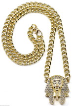 Pharaoh Necklace New Iced Out Pendant With 30&quot; Cuban Link Chain Egyptian King - £17.17 GBP