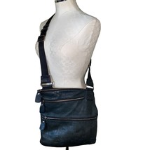 Margot Leather Crossbody Zippered Bag with adjustable strap Navy Blue - $36.63