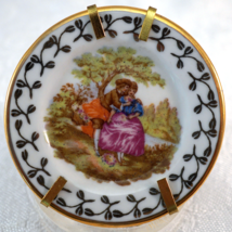 LIMOGES France Porcelain Courting Couple Miniature PLATE with Hanger/Stand #7 - £20.74 GBP