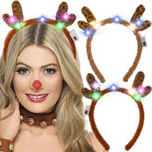 Light Up Christmas Antlers Headbands LED Xmas Hairband Animal Head Bands for Wom - £19.88 GBP