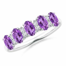 ANGARA Five Stone Amethyst and Diamond Wedding Band in 14K Solid Gold - £693.27 GBP