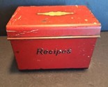 VTG Norcore Red Metal Recipe Box w/Rolling Weight Inside To Hold Cards I... - $17.82