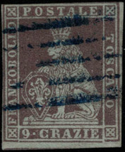 ZAYIX 1851 Tuscany Italy State 8a used 9cr dp brown violet Lion Shield 031922S02 - £211.82 GBP